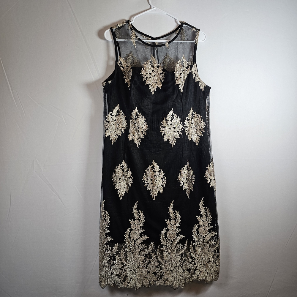 Studio One Elegant Black and Gold Dress Size 16 Midi